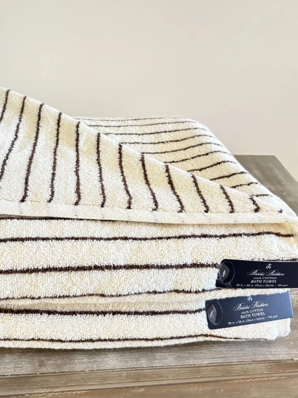 8pc BROOKS BROTHERS Premium Turkish Towel Set Striped Ivory & Dark Brown 700 Gsm